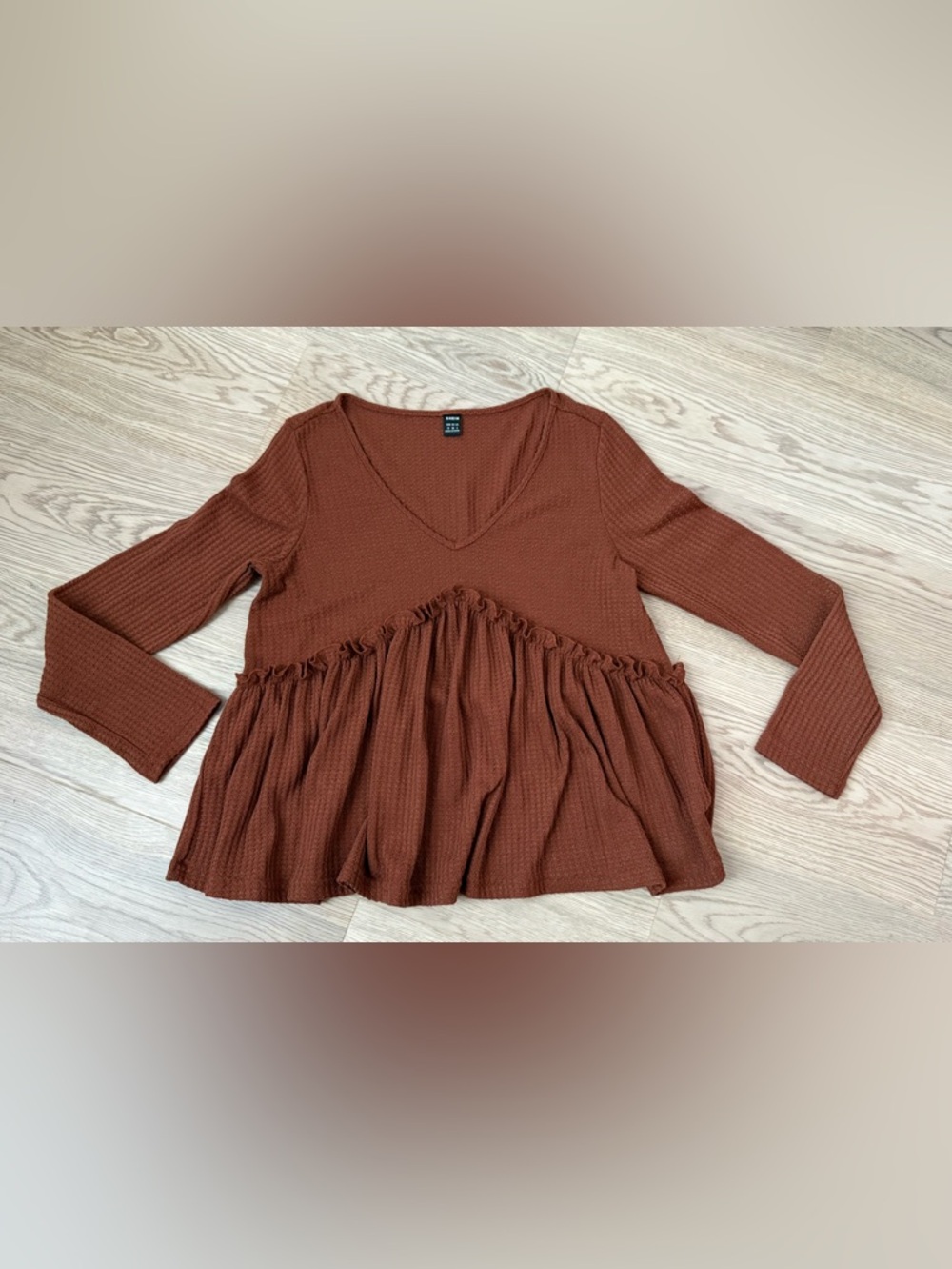 SHEIN Rust Waffle Knit Peplum Top